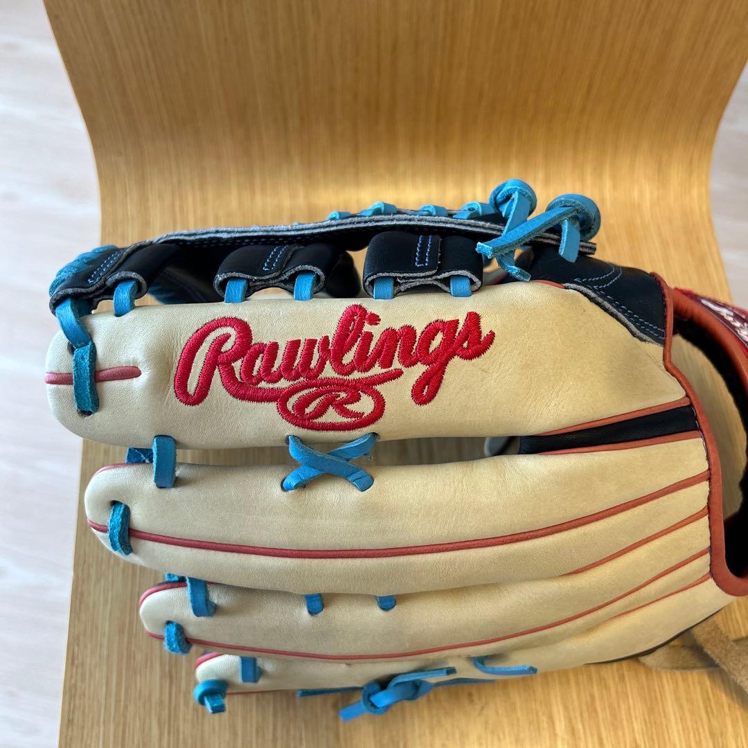 Rawlings 軟式用グローブ 黒/ベージュ/青