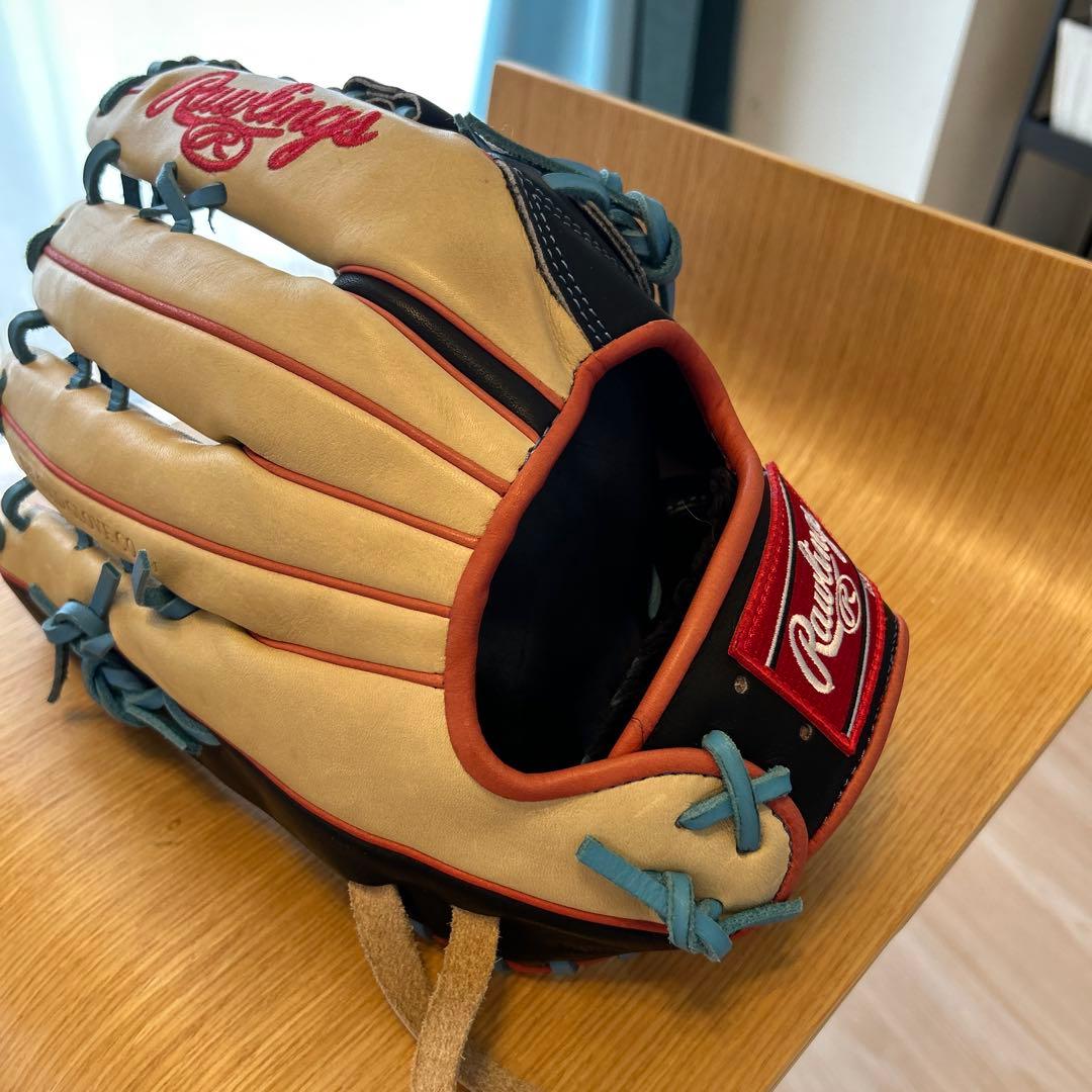 Rawlings 軟式用グローブ 黒/ベージュ/青