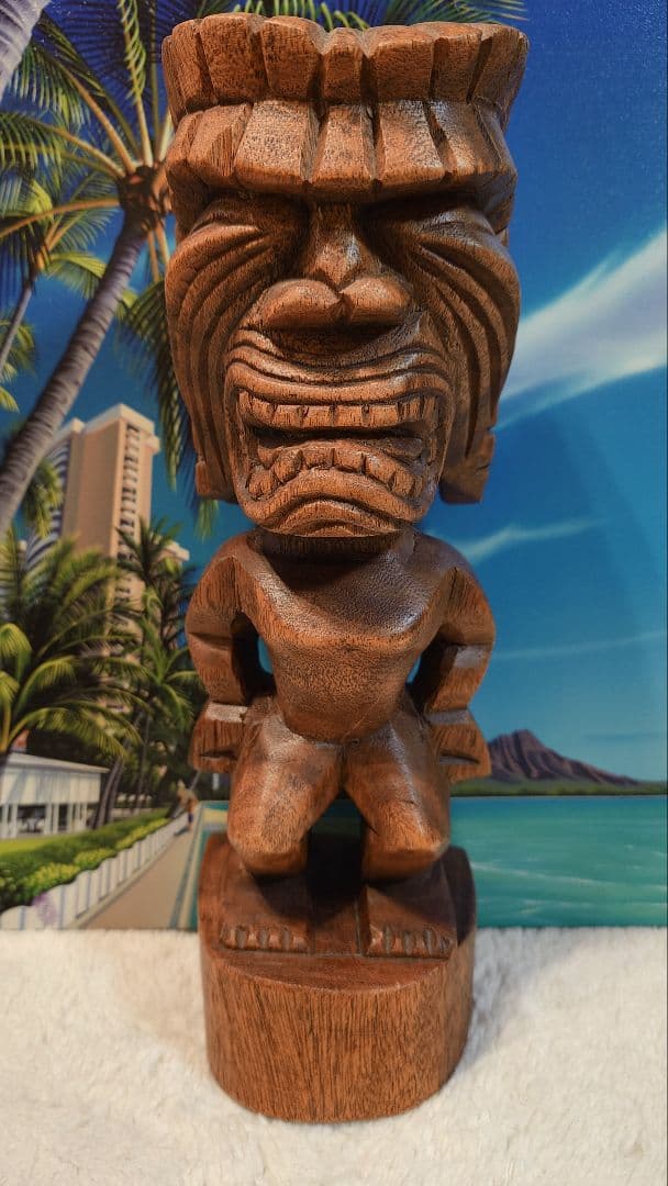 ティキの木彫りの置物TIKI Winner 30cm 木製スワール無垢材セット