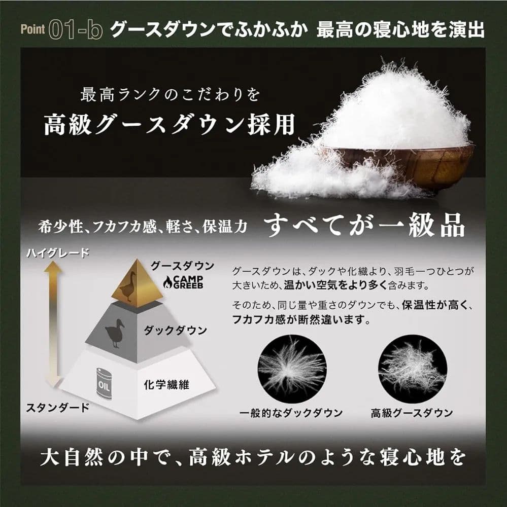 キャンプグリーブ シュラフ 春夏秋用 寝袋 ダウン アウトドア 車中泊 防災用