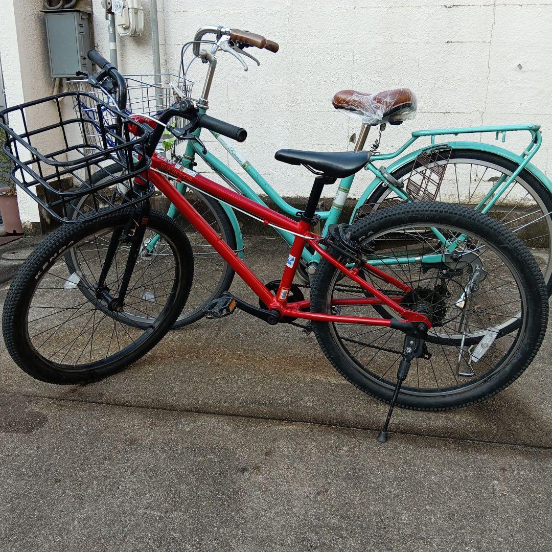 ヨツバサイクル 子供用自転車 赤 24インチ 前カゴ付き