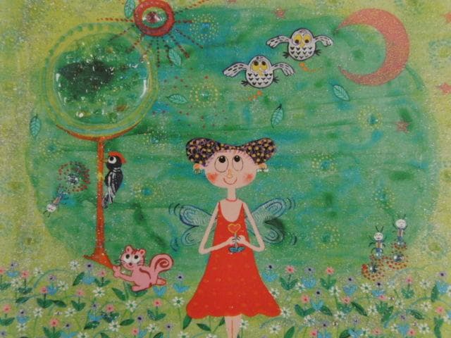村岡顕美、【妖精】、希少な額装用画集画、新品高級額 額装付、状態良好