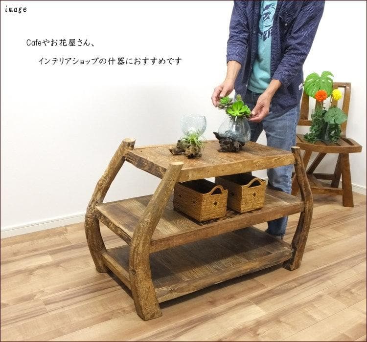 セール品 チーク 古木 古材 ラック 幅100cmアジアン　シェルフ 花台 什器