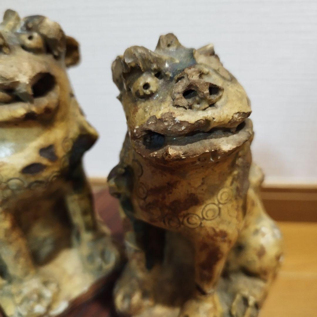 瀬戸のこま犬　陶器製狛犬　一対　江戸期　加藤春岱の作　傷ありますが珍品？！