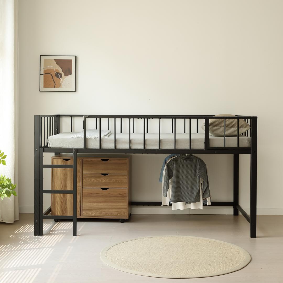 限定価格！ロフトベッド　シングル　高さ110cm　子供部屋に最適　BLACK