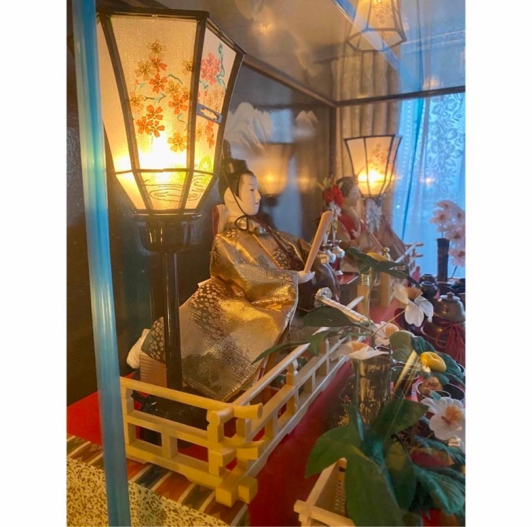 美品★親王飾★しあわせ雛★オルゴール付き　ひな人形　宝山作　ガラスケース飾り
