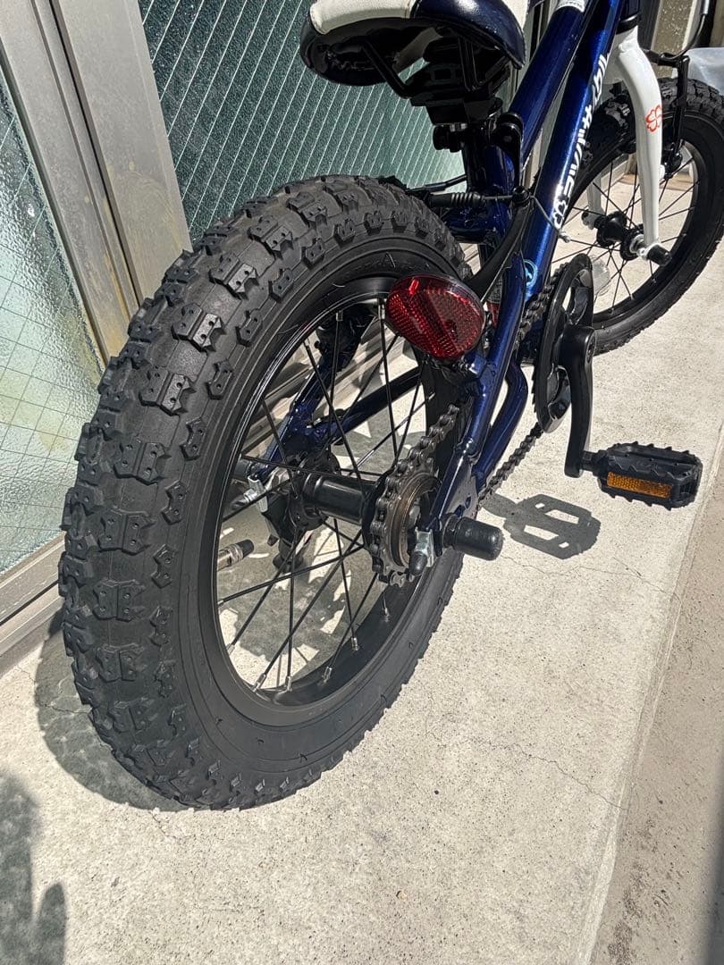 【送料込み】ヨツバサイクル14インチ ネイビー　純正スタンド+未使用補助輪付