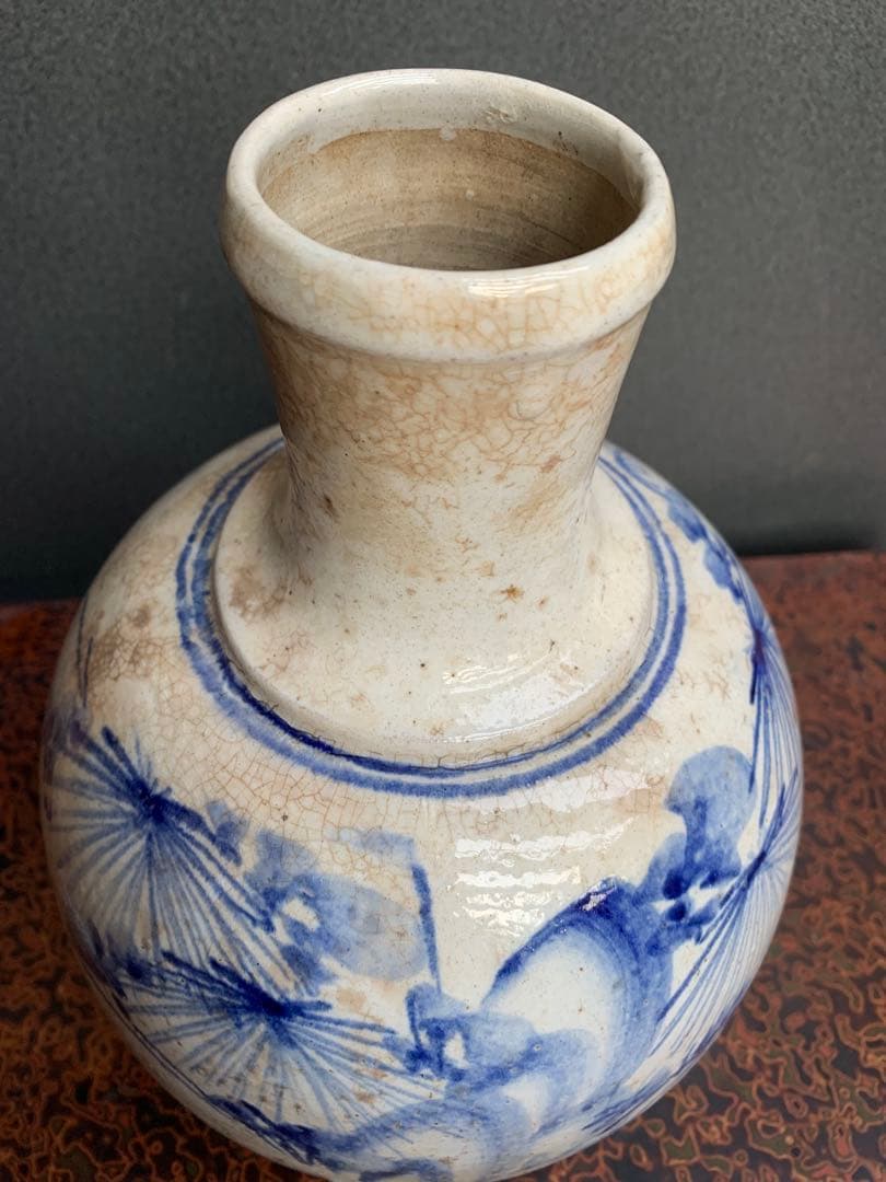 希少品　古相馬 徳利 花鳥染付　民芸壺時代物鉄釉生活雑器花器