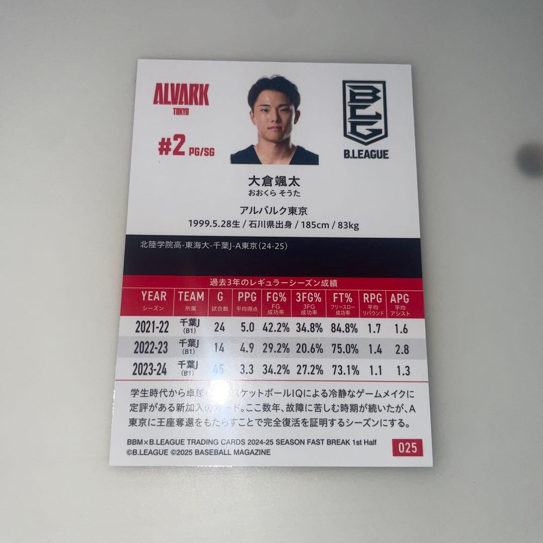 大倉颯太 BBM アルバルク東京 千葉ジェッツ 直筆サイン