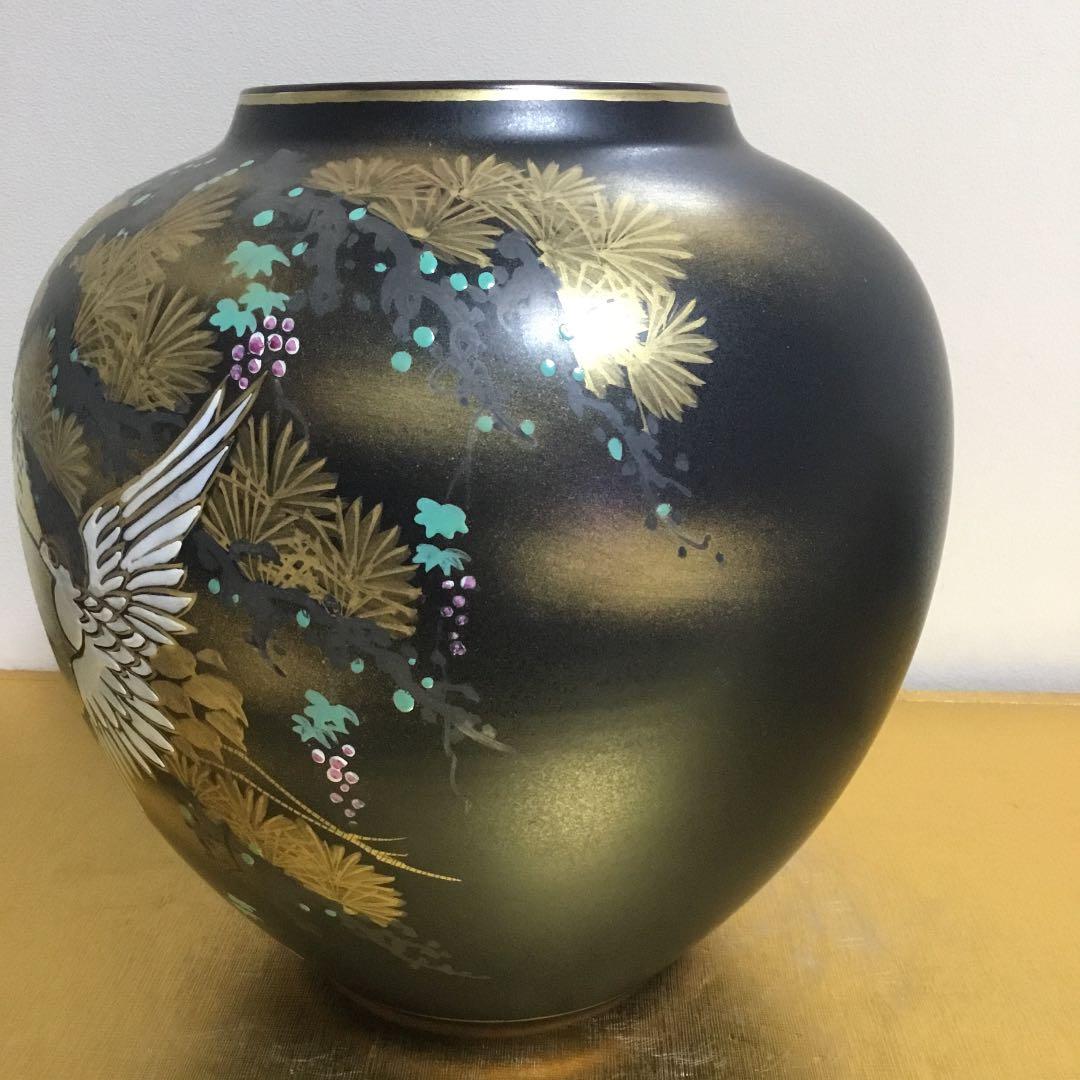 九谷焼 花瓶　金箔夫婦鳥色絵　　玉竜作
