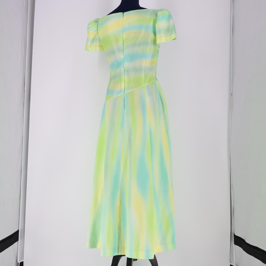 【美品 フラダンス用衣装】グリーン×水色 ワンピースドレス シンプル イエロー