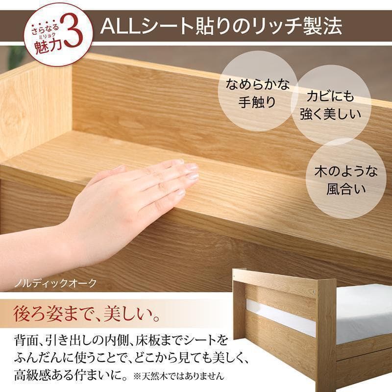【Fuu☆】 セミダブルベッド 収納 棚 2口コンセント マットレス付N