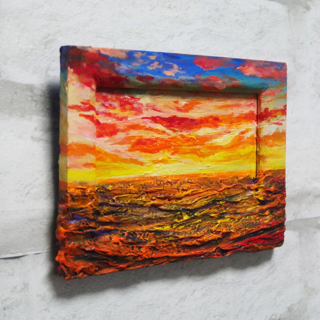 油絵 油彩 油彩画 絵 絵画 ミニ絵画【夕日の海】