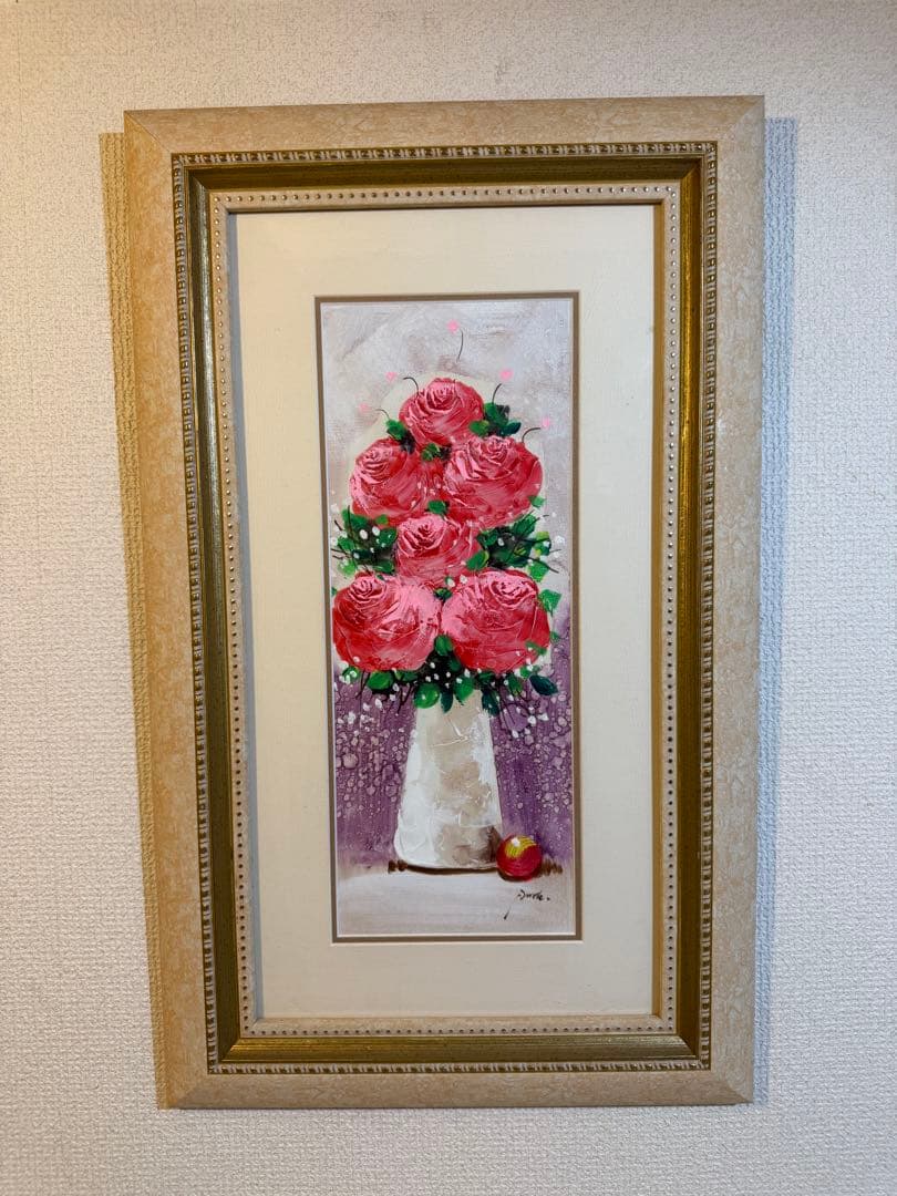印象派　肉筆日本画　紅薔薇　直筆サインあり