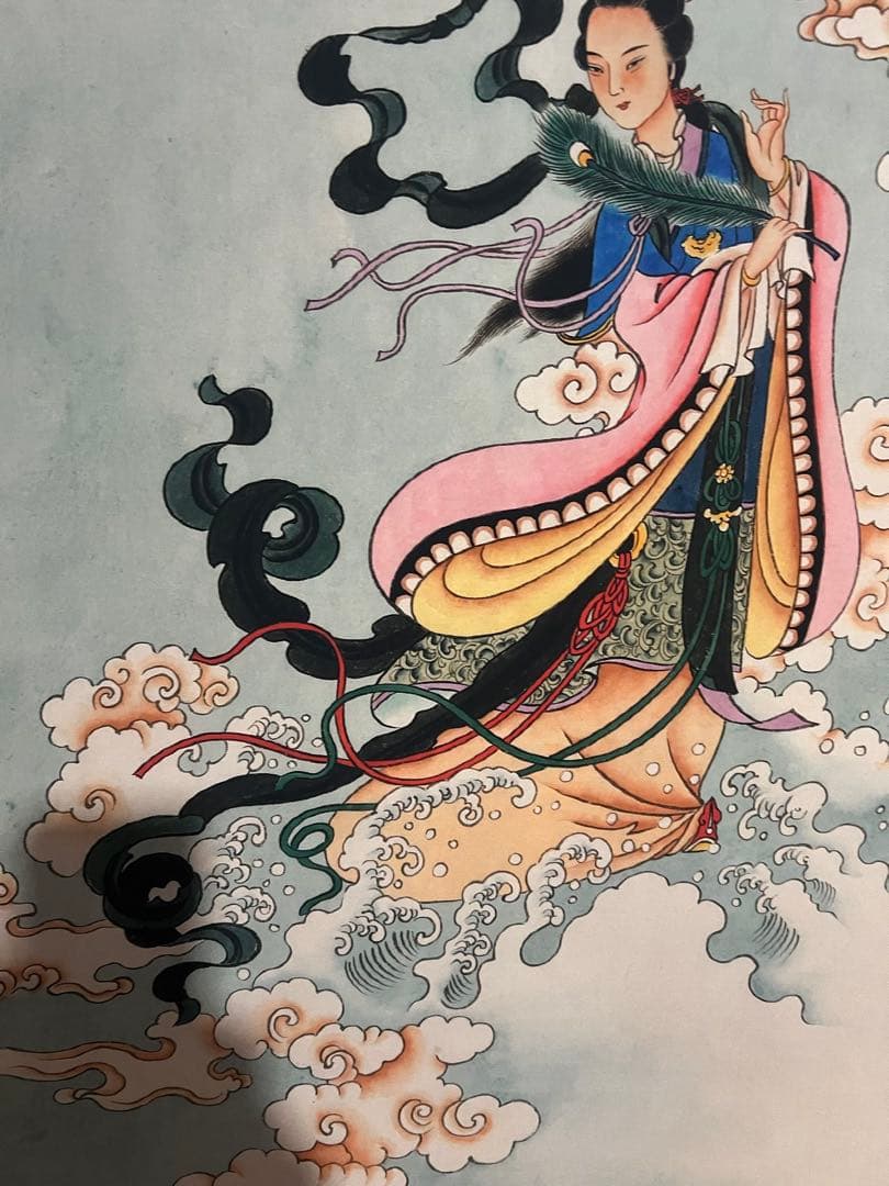 沈周 飞天仕女 中国画 掛け軸 水墨画 和室 玄関 茶室 壁掛け 美術品