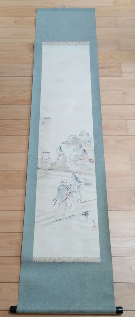 人物風俗図 掛軸 在銘 日本画 肉筆 時代物 床の間 古美術