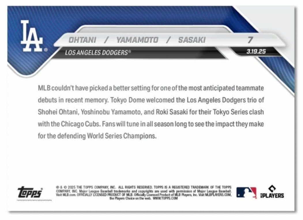 ✨10枚セット✨大谷 山本 佐々木 ドジャース 東京シリーズ topps now