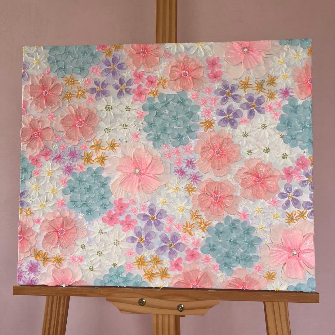 絵画 フラワー 淡色 花の絵 現代アート アートパネル　花柄　フラワーインテリア