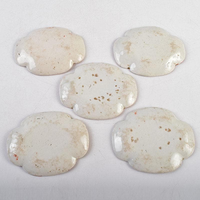 九谷焼　古九谷　赤絵人物文　木瓜形　菓子器　菓子皿　五客　時代箱　D　R9554
