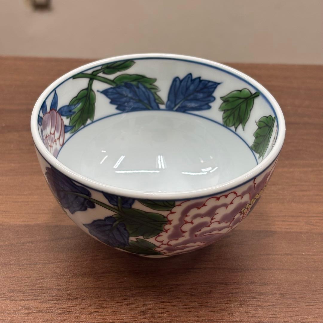 源右衛門 窯 染錦紫牡丹絵 飯碗 茶碗