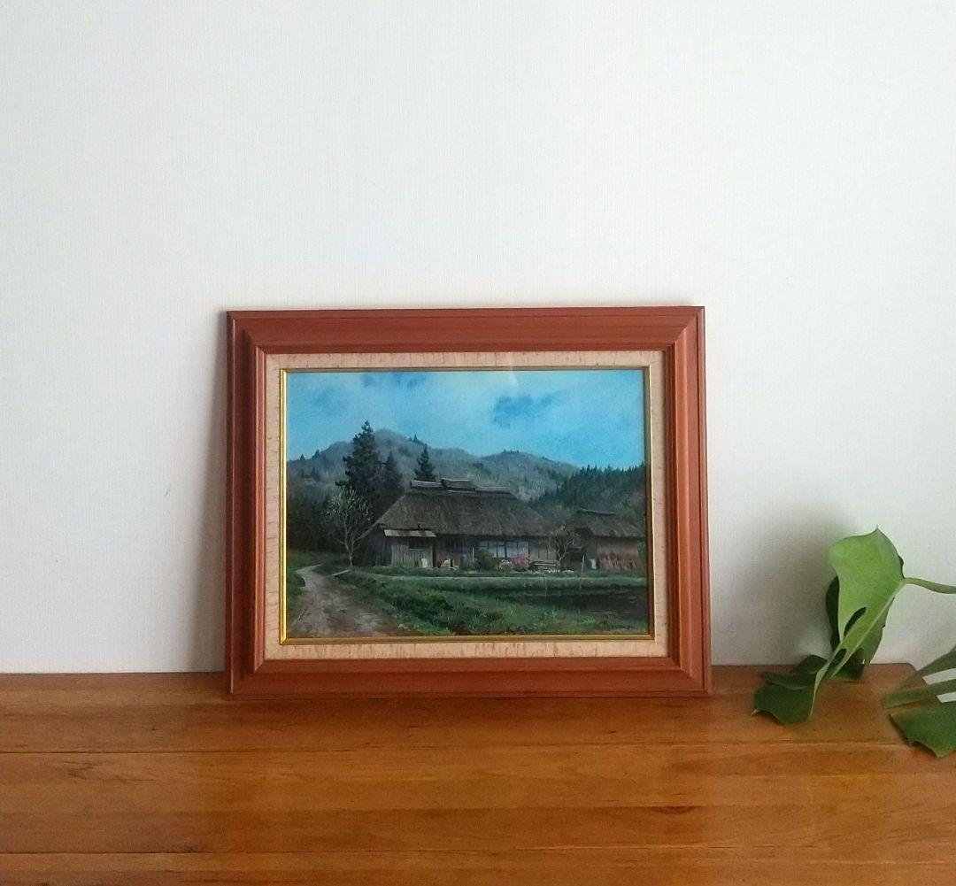 金子東日和　『春閑・針生（南会津』額絵 箱有　59.5×47cm　木製&ガラス