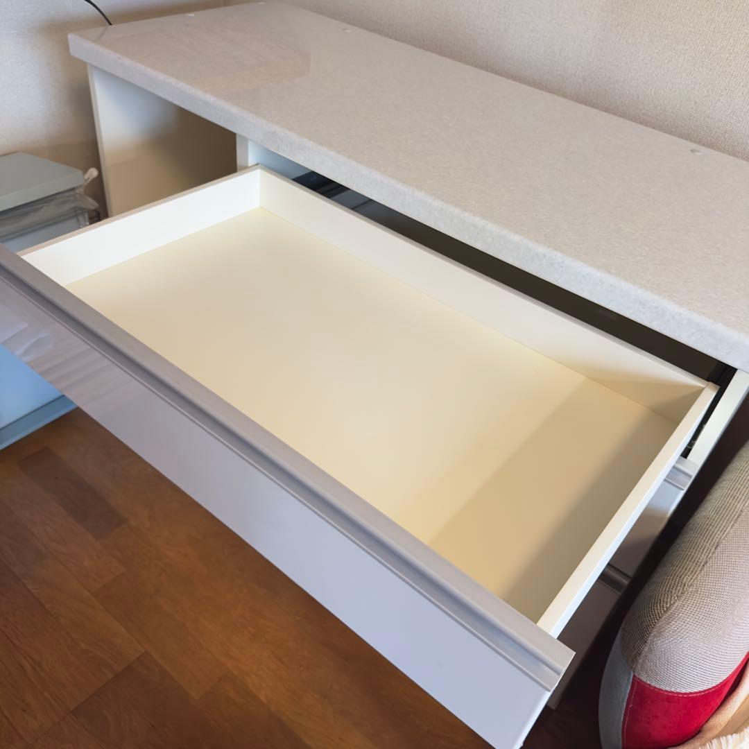 ホワイト キッチンカウンター 引き出し式 幅約120cm