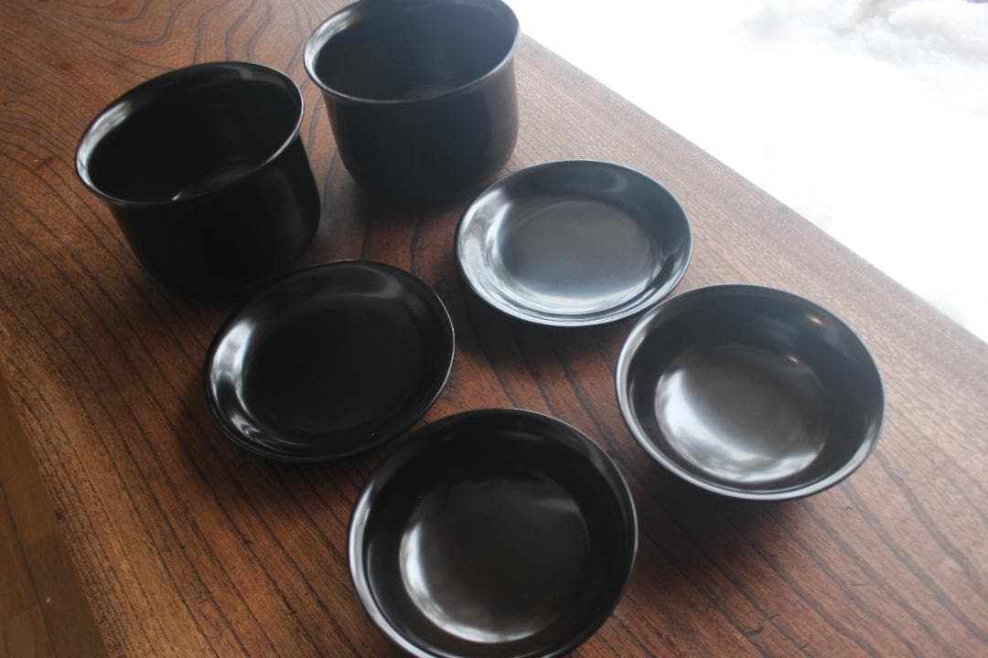 時代逸品！品のある羽反りデザインに時代黒漆の美しい蕎麦椀2点（検京塗懐石椀輪島塗