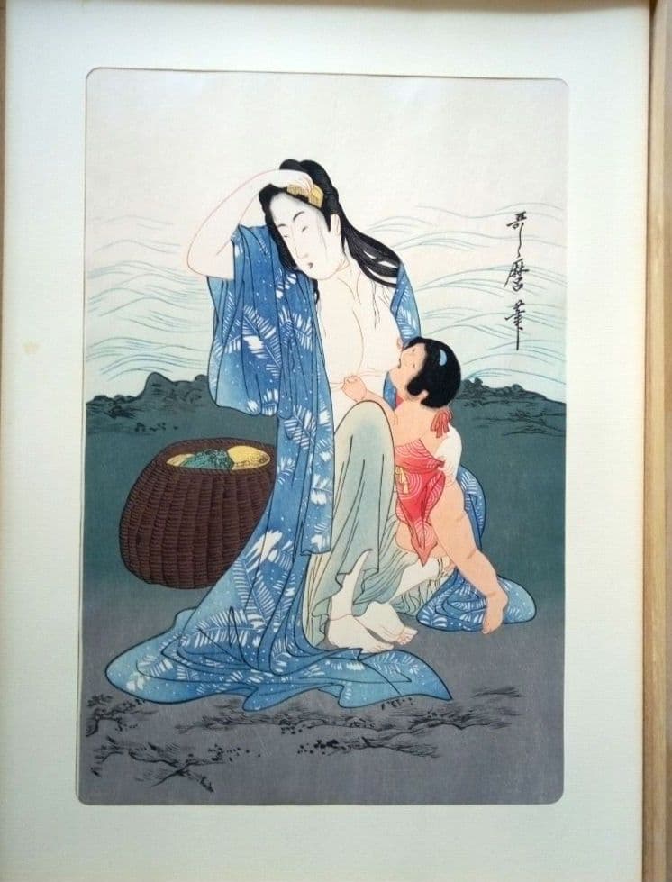 ☆歌麿浮世絵版画5枚セット☆日本美術社古法純手摺木版画複製☆桐箱入英文併記☆希少