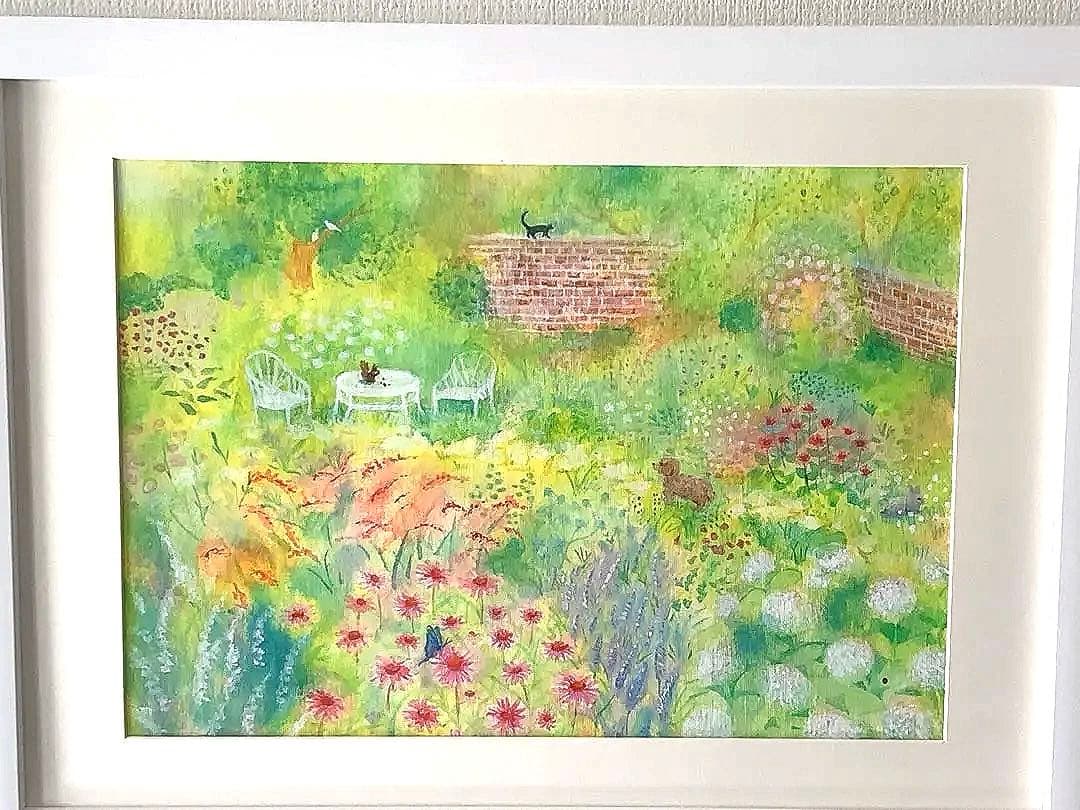 絵画　庭18 額縁無し　原画　A4サイズ