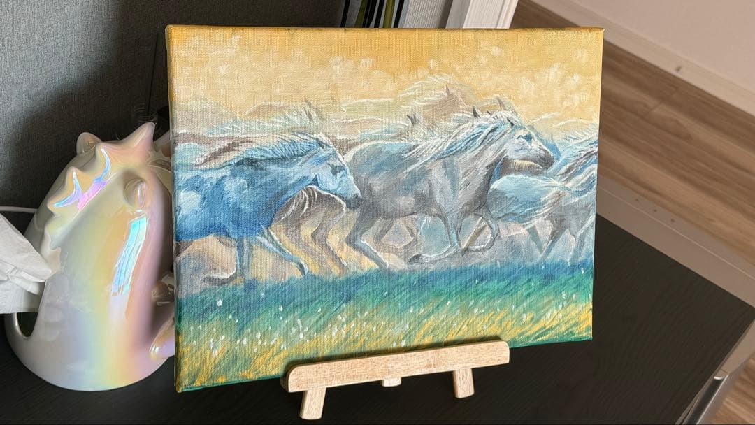 「馬の群れ」　手描き　油絵　風景画　原画　油彩画
