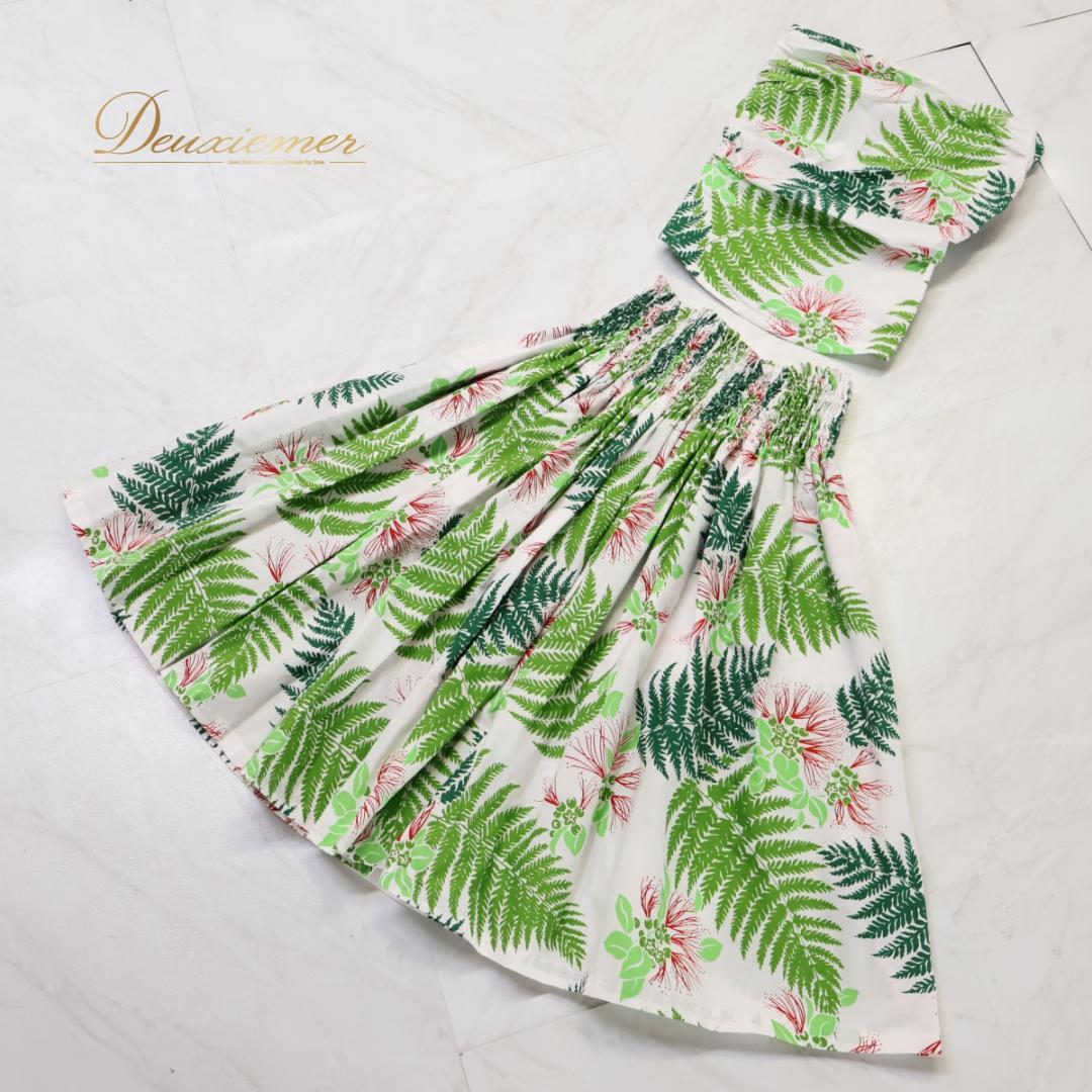 【美品 日本製 フラダンス衣装】ホワイト ALOHA STANDARDS 上下