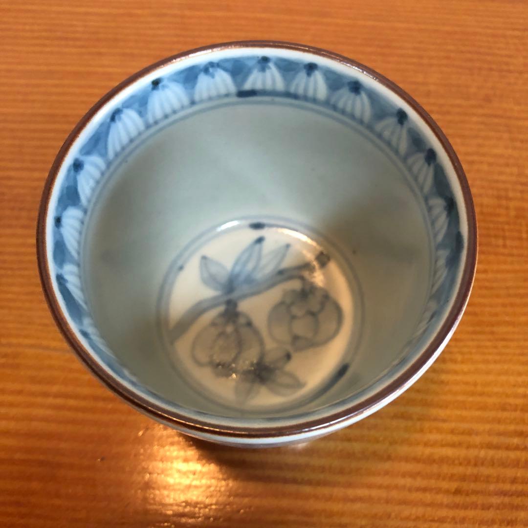 有田焼 五代走波 81歳作 染錦 四方割草花文蕎麦猪口