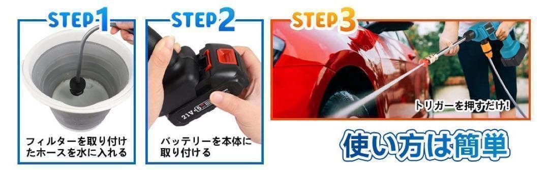 中古　ほぼ新品　コードレス高圧洗浄機　ポータブル　洗車　充電バッテリー