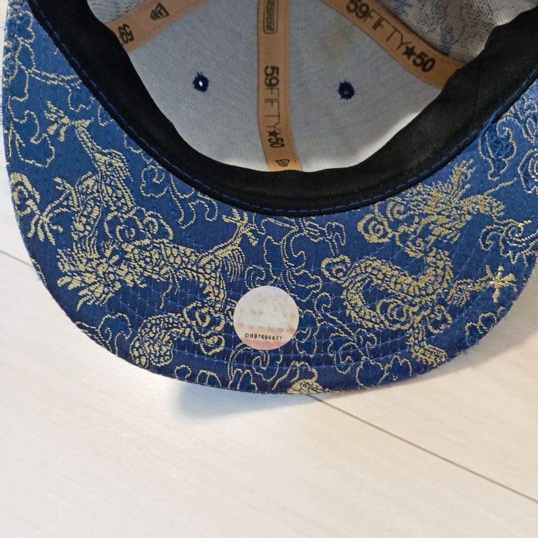 New Era 59FIFTY ネイビー 花柄 龍刺繍 キャップ サイズ58.8