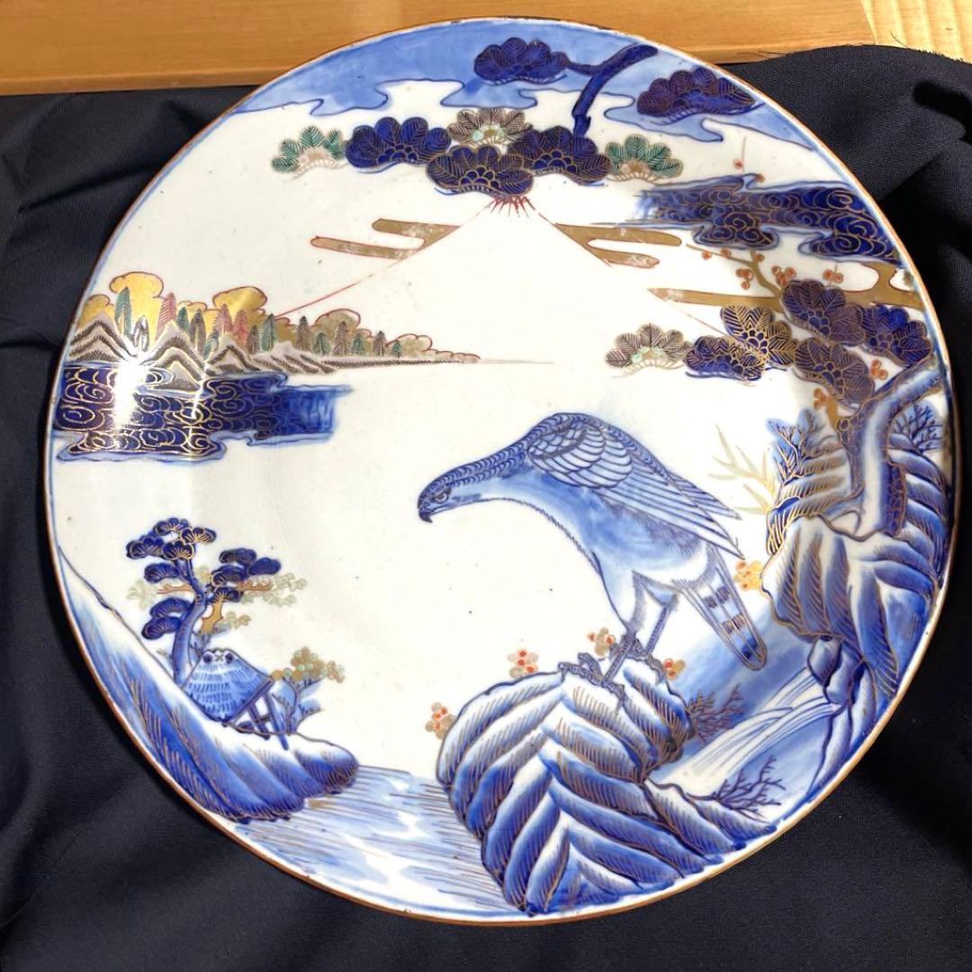 『古伊万里』有田焼　金彩　富士に千鳥文　鷹　大皿（飾り皿）約34cm X 2枚
