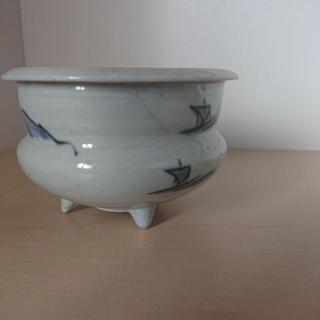 切込焼　香炉　染付山水図