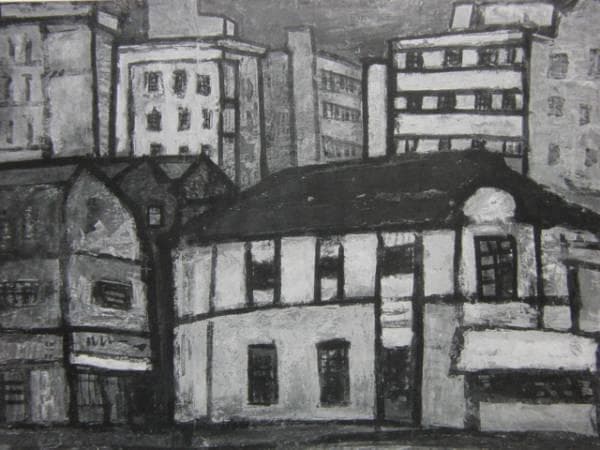 松本竣介、建物、希少画集画、新品額装付、状態良好