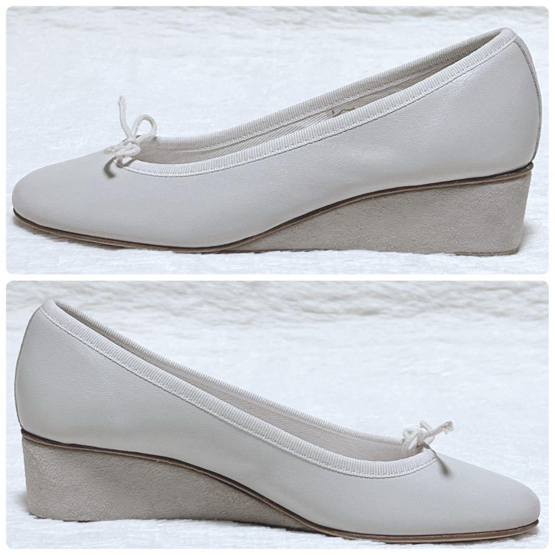 【極美品】repetto レペット ウェッジソール パンプス 白 36 リボン