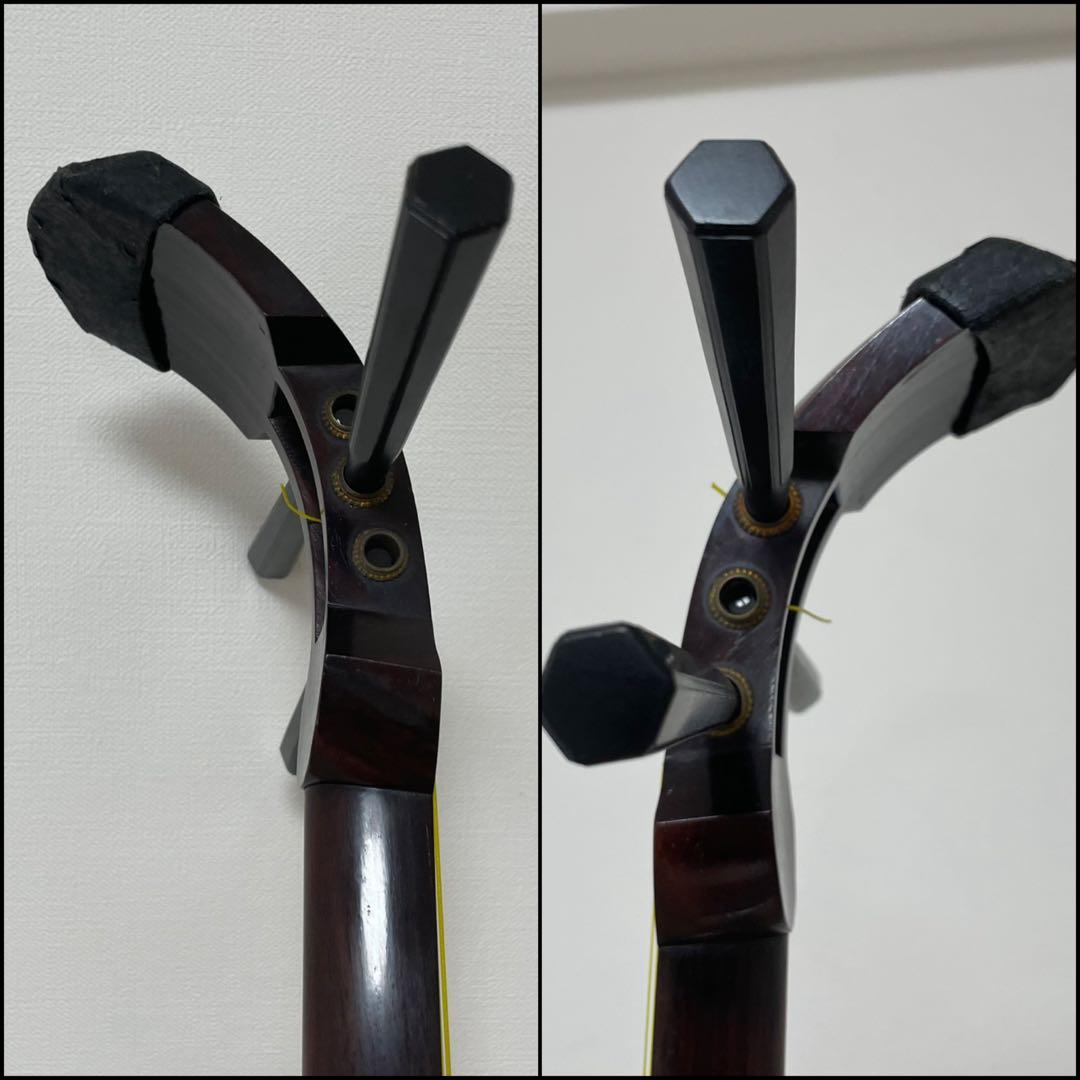 ★良品★ 三味線 細棹 紫檀 丸打胴 和楽器　長唄　人工皮　新品弦交換済み♪
