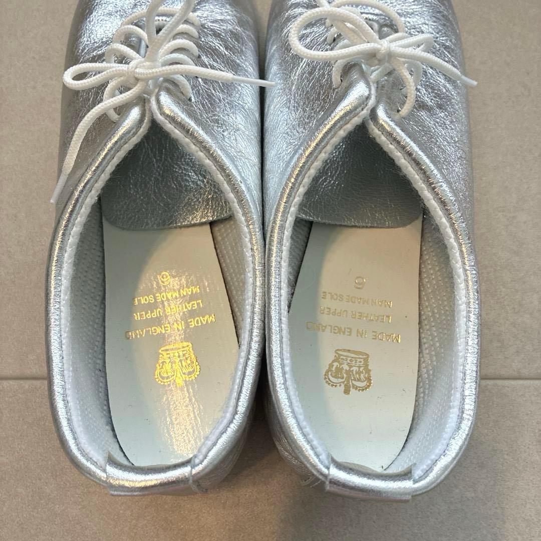 ほぼ新品　クラウン♡メタリック　レースアップ　レザー シューズ　シボ革　6