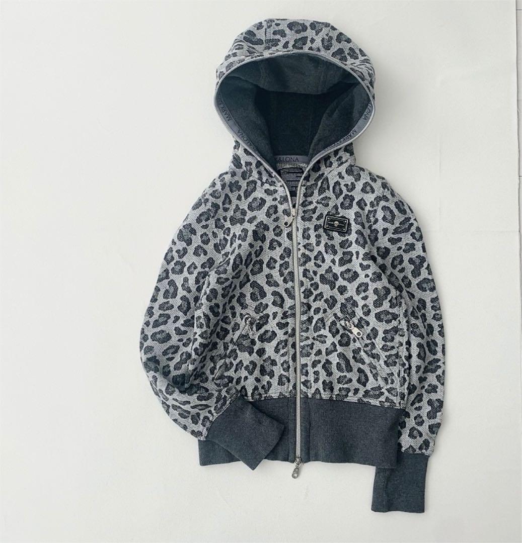 MARK&LONA woman's S ヒョウ柄パーカー グレー