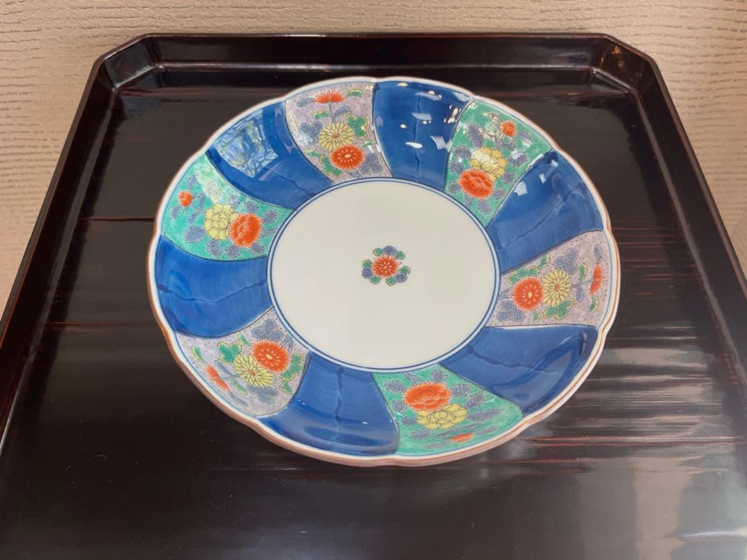 幸楽窯　染錦菊牡丹　輪花皿　六寸皿　中付揃　５枚
