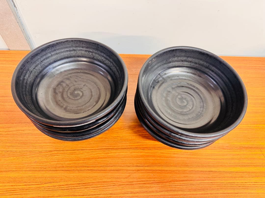 ラーメン丼 8点セット 和風 陶器 黒系 未使用保管品
