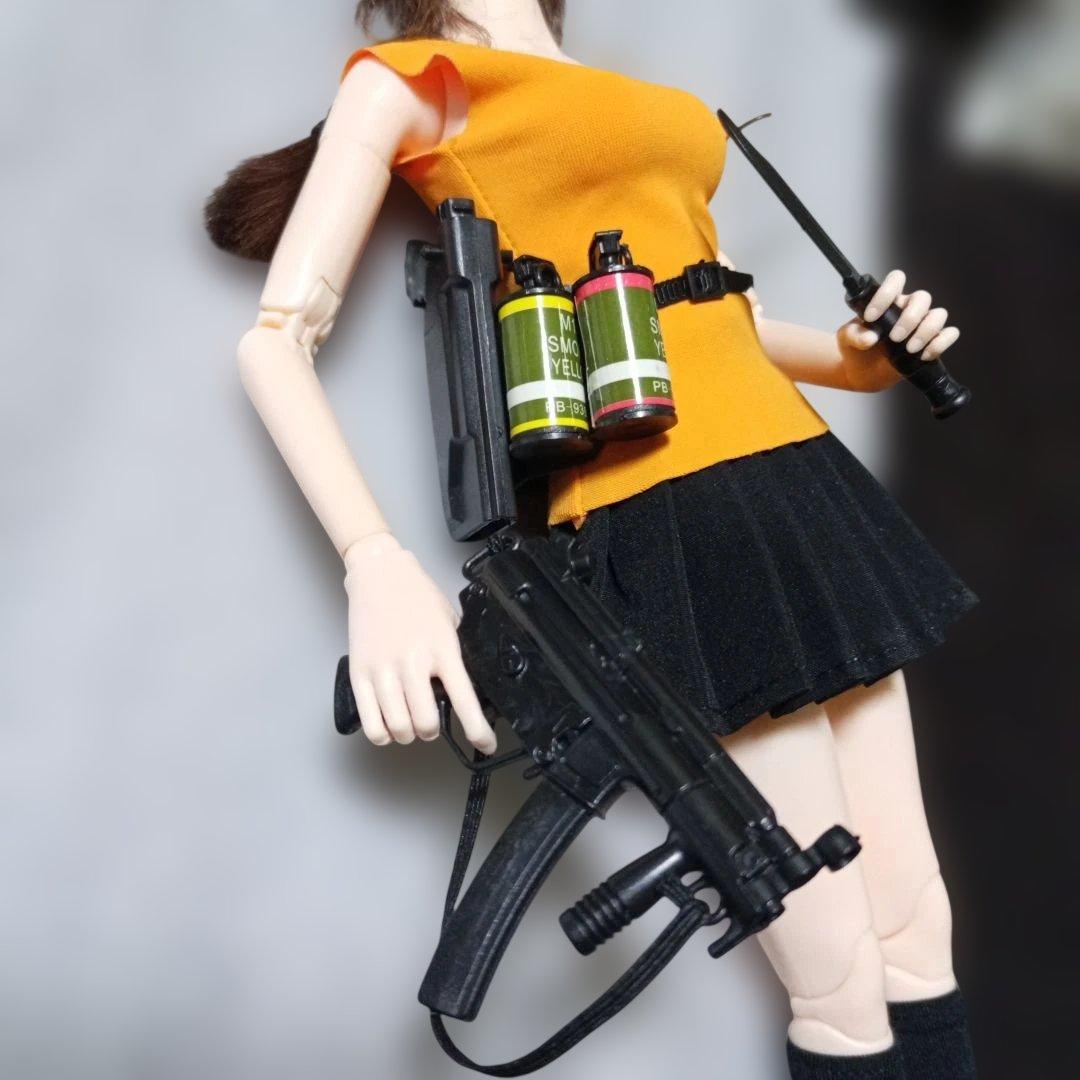 1/6女性セミシームレス素体 三つ編みヘッド シューズ靴 スニーカー武器セット
