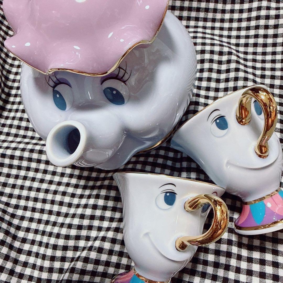 【新品.未使用】♡美女と野獣　ポット夫人のティーポットとマグカップ 3点セット♡