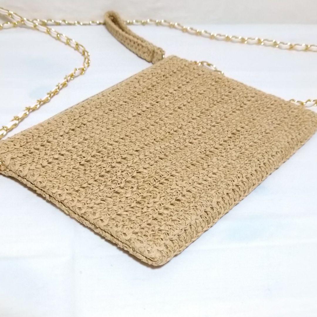 ディオール ラフィア ストロー 刺繍ロゴ チェーン ショルダー ポーチ