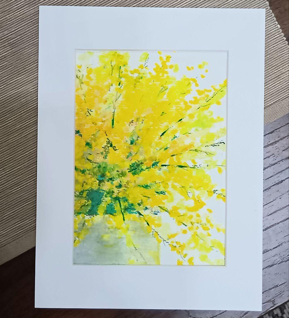 オイルパステル原画　黄色の花　2Lサイズ【額付き】