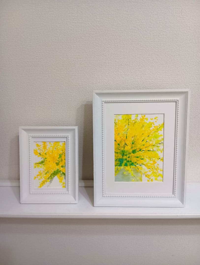 オイルパステル原画　黄色の花　2Lサイズ【額付き】