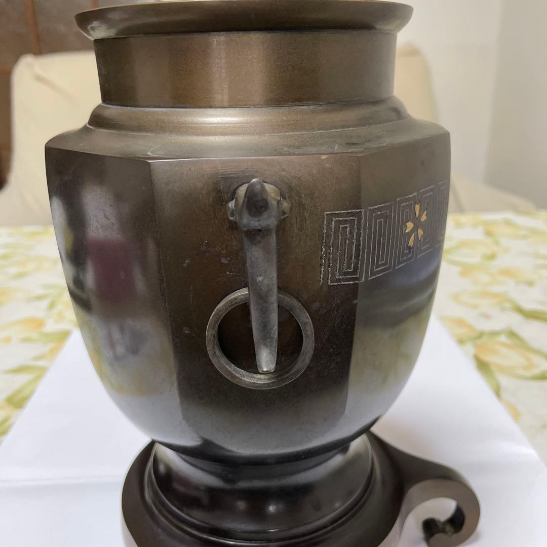 池坊　薄端花器　銅製　尺0 八角雷紋