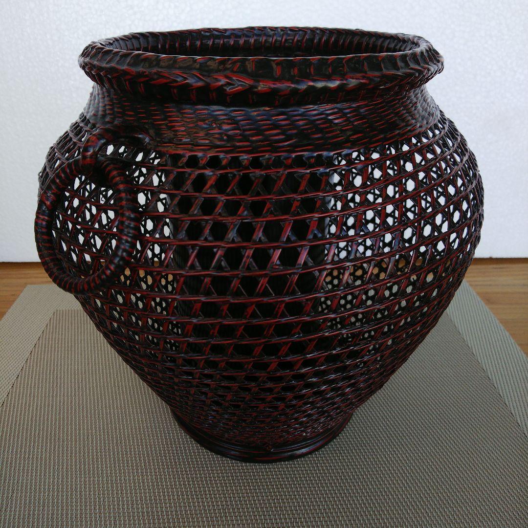 ★ 未使用品 花器耳付スカシ大 ② / 九籃の籃胎漆器 久留米  高さ約23㎝
